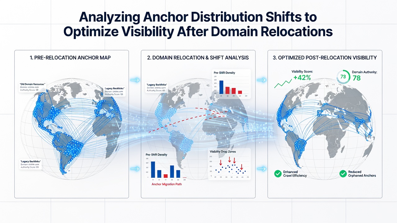 Screenshot of anchor text analysis dashboard highlighting distribution shifts post-migration
